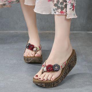 Floral Platform Wedge Flip-flops