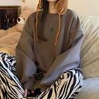 Chinese Character Embroidered Sweater / Zebra Print Straight Leg Pants