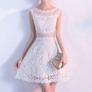 Sleeveless Lace Overlay Cocktail Dress