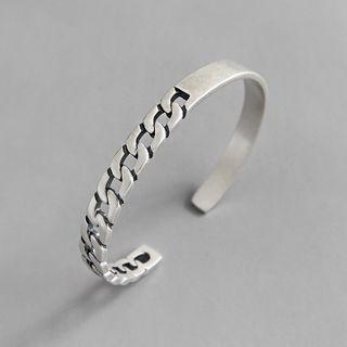 925 Sterling Silver Chained Open Bangle 925 Silver - Silver - One Size