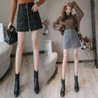 Front-zip Plaid A-line Mini Skirt