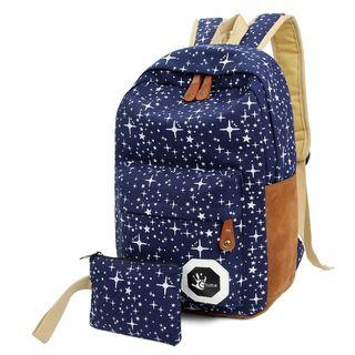 Set: Star Print Backpack + Pouch