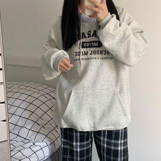 Letter Printed Long-sleeve Hoodie Gray - One Size