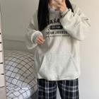 Letter Printed Long-sleeve Hoodie Gray - One Size