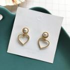 Heart Faux Pearl Alloy Dangle Earring 1 Pair - S925 Silver Earring - Faux Pearl - Gold - One Size