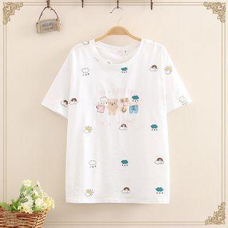 Round Neck Cloud Printed Short-sleeve T-shirt