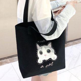 Cat Print Tote Bag Black - One Size