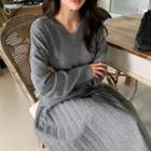 V-neck Woolen Sweater Gray - One Size