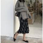 Plain Sweater / Floral Midi A-line Skirt