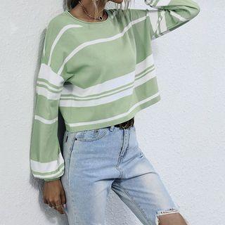 Round Neck Striped Knit Crop Top