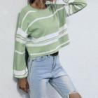 Round Neck Striped Knit Crop Top