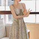 Detachable Sleeve Floral Midi A-line Dress