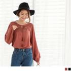 Embroidered Lace-up Long Sleeve Top