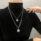 Embossed Disc Pendant Layered Necklace Necklace - One Size
