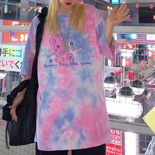 Short-sleeve Tie-dyed Cartoon Print T-shirt