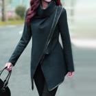 Faux Leather Tipped Woolen Coat
