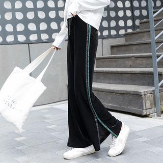 Velvet Contrast Trim Wide Leg Pants