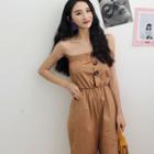 Strapless Wide Leg Jumpsuit Khaki - One Size