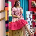 Short-sleeve Heart-patterned A-line Dress