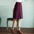 Paneled Buttoned Plaid A-line Skirt