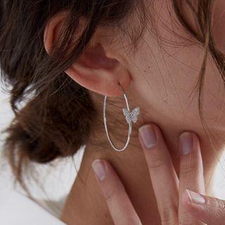 Butterfly Rhinestone Sterling Silver Hoop Earring