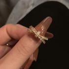 Knot Rhinestone Alloy Open Ring 1 Pc - Gold - One Size