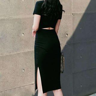 Cut-out Side-slit Short-sleeve Sheath Dress