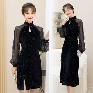Long-sleeve Jacquard Sheath Dress / Mini Sheath Dress
