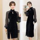 Long-sleeve Jacquard Sheath Dress / Mini Sheath Dress