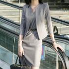 Set: 3/4-sleeve Jacket +sleeveless Mini Sheath Dress