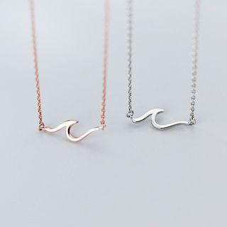 925 Sterling Silver Wave Pendant Necklace