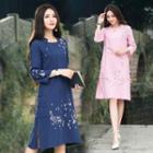 Flower Embroidered 3/4 Sleeve Dress
