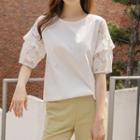Ruffled Lace-sleeve T-shirt