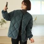 V-neck Snap-button Quilted Padded Jacket