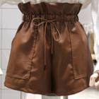 Paperbag Waist Faux Leather Shorts