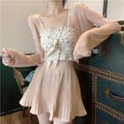 Floral Camisole Top / High Waist A-line Skirt / Light Jacket