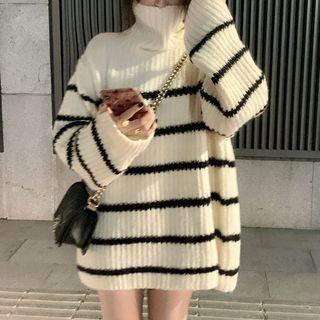 Striped Turtleneck Oversized Sweater Black Stripes - Off-white - One Size