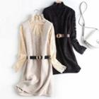 Set: Long-sleeve Lace Top + Sleeveless Mini Knit Dress