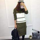 Sheath Skirt Color Block Maxi Knit Dress