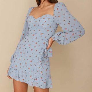 Long Sleeve Print Tie Waist Dress