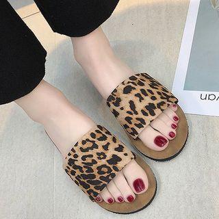 Leopard Print Wide Band Slide Sandals
