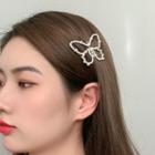 Faux Pearl Butterfly Hair Clip 1 Pc - Gold & White - One Size