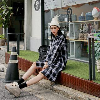 Dip-back Plaid Midi Shirtdress One Size