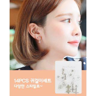 Flower Motif Ear Stud Set (14 Pcs)