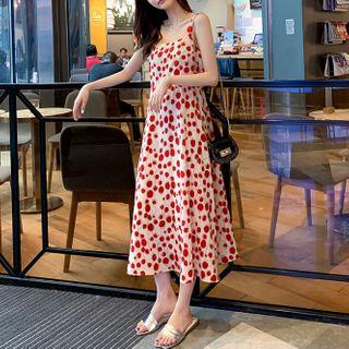 Wide Strap Dotted Midi A-line Dress