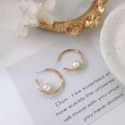 925 Sterling Silver Faux Pearl Hoop Earring 1 Pair - Gold - One Size