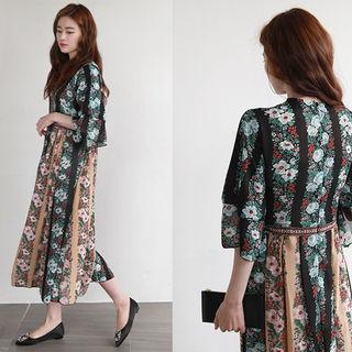 V-neck Floral Chiffon Long Dress