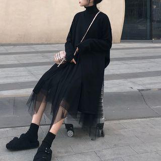 Turtleneck Long Pullover / Sheer A-line Dress