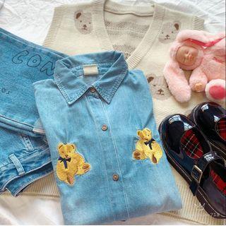 Bear Denim Shirt Blue - One Size