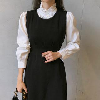 Frilled-collar Faux-pearl Button Blouse Ivory - One Size